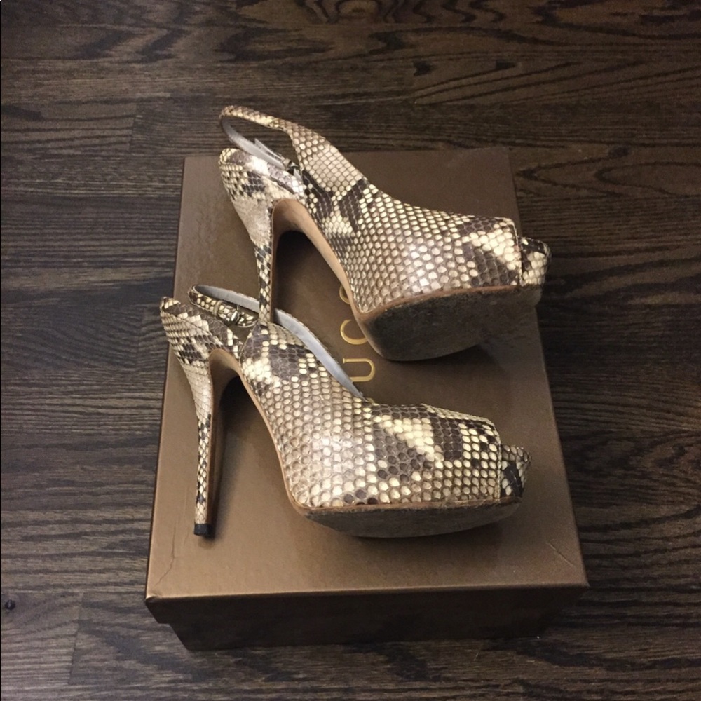 Gucci Python Peep-Toe, Sling Back, Platform Heels - image 3